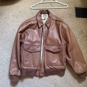 Classic Brown Leather Bomber Jacket